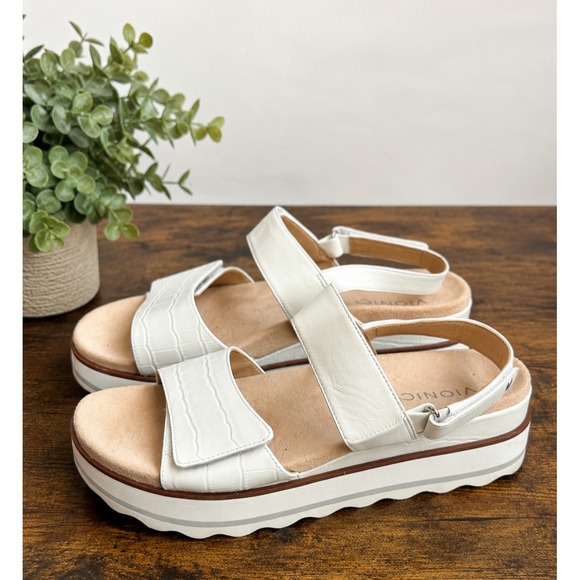 Vionic Shoes - Vionic Phoenix Brielle Platform Wedge Sandal Size 9 White Crocodile Backstrap